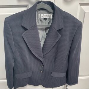 NWT Tahari Steel Grey White Pinstripe 3/4 Sleeve 3 Button Lined Blazer Jacket